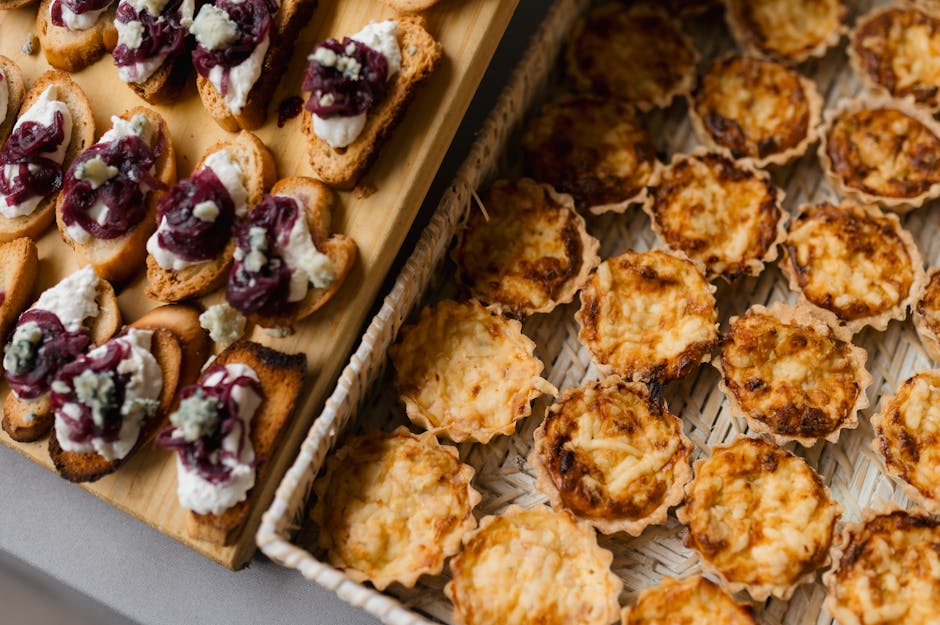 Delicious appetizers on a tray for a wedding reception