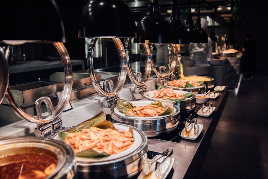 Elegant buffet food station for corporate catering event